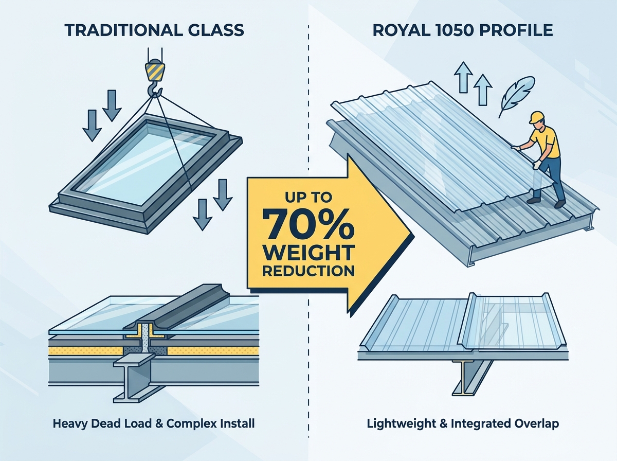 Translucent Roof Sheet Royal 1050 overlapping installation process
